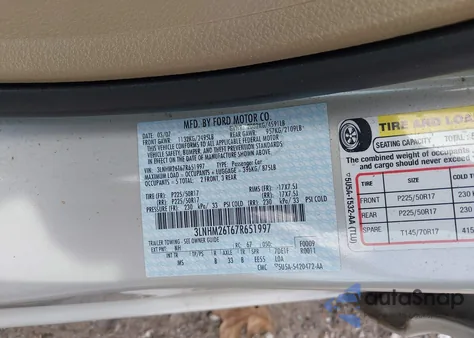 2007 Lincoln Mkz z USA, uszkodzony, nr VIN 3LNHM26T67R651997